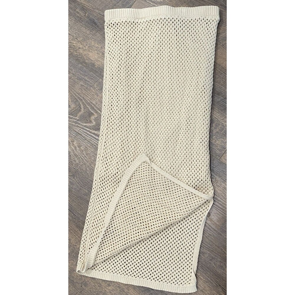 Cream Crochet Maxi Skirt Boho Elastic Waist Layered Festival Beach Medium